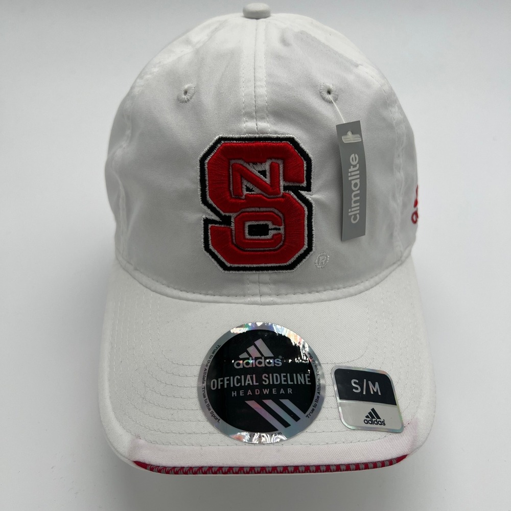 Adidas NC State Wolfpack Hat White Red Climalite Official Sideline Headwear S/M
